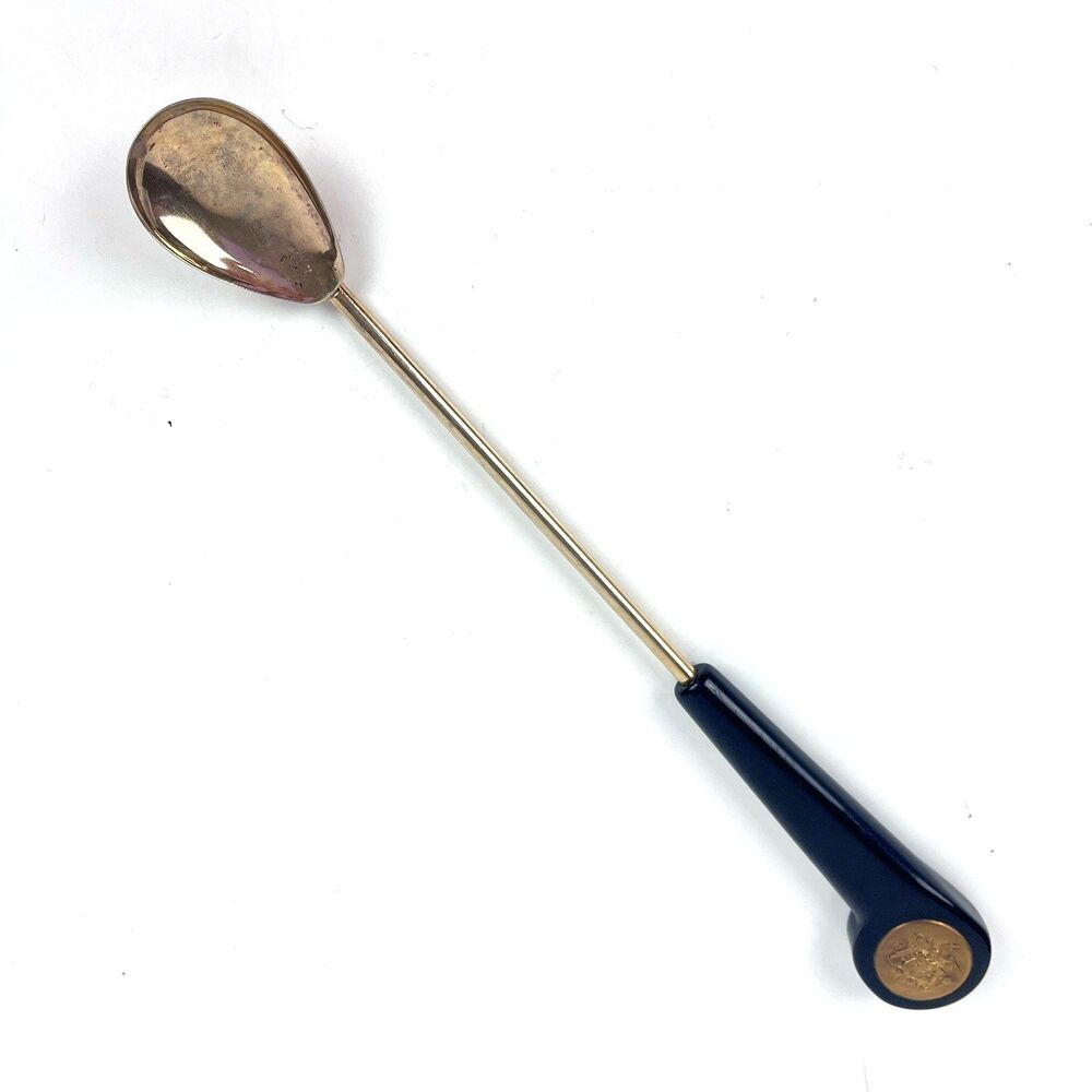 VTG Bartenders Cocktail Stirrer Spoon Gold Tone Bakelite Handle Crest of Arms